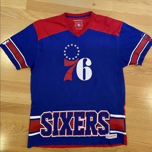 Phila 76ers NBA Mitchell & Ness Shirt XLarge  Blue/Red Sleeve Sixers